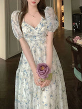 LIZAKOSHT - Korean Floral Dress Women Elegant Square Collar Woman Dresses Fashion Puff Sleeve Holiday Dresses Ladies Fairy Sundress Vestidos