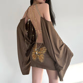 LIZAKOSHT - New European and American Hot Girl Style Strapless Backpack Hip Sexy Loose Bat Sleeve Dress Design Halter Neck Skirt