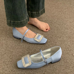 LIZAKOSHT - Candy Color Women Flat Shoes Fashion Big Crystal Buckle Ladies Elegant Mary Jane Shoes Soft Flat Heel Dress Single Shoes New