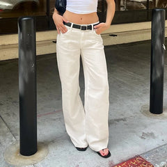 LIZAKOSHT  -  Streetwear Y2K Straight Jeans White Casual Women Denim Pants Fashion Korean Summer Mid Waisted Trousers Basic Outfits