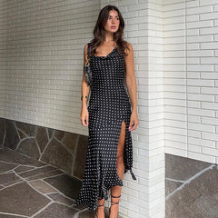 Lizakosht Summer Dress Vintage Outlet Korean Style Beach Outfits For Kaftan Women Party Nightclub Wave Point Printing Sling Swings