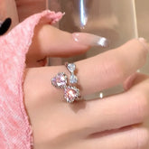 LIZAKOSHT - Pink White Zircon Rings Romantic Bowknot Shiny Ring for Women Girls Adjustable anillos Y2K Accessories Fashion Trend Party Gifts