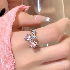LIZAKOSHT - Pink White Zircon Rings Romantic Bowknot Shiny Ring for Women Girls Adjustable anillos Y2K Accessories Fashion Trend Party Gifts