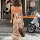 LIZAKOSHT - Fashionable Sexy Print Halter Neck Sleeveless Women's Dress Tight Waist Crossbody Strap Ankle-Length Empire Waist Gown