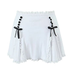 LIZAKOSHT - Sweet Women Lace Trim Bow A-line Mini Skirt Ladies Low Waist Summer Skirts With Underwear