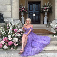 3D Butterfly Tulle Prom Dresses for Women 2024 Lace Applique Princess Long Ball Gown with Slit Graduation School Party Gown