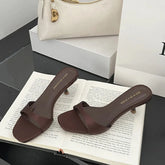LIZAKOSHT - Women Summer Fashion Heel Square Toe Simple Silk Solid Color Slippers Outdoor Peep Toe Casual Slide Flip Flops Women Sandal