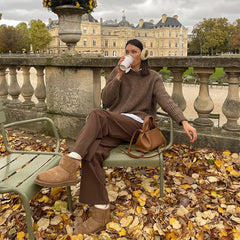 LIZAKOSHT - Autumn Brown Round Neck Knitted Pullover Women Solid Chic Full Sleeve Loose Casual Sweater Warm Lady Commuting Street Knitwear 