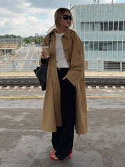 LIZAKOSHT - Elegant Cotton Trench Coats for Women 2025 Autumn Turn-down Collar Single Breasted Long Outerwears Ladies Windbreaker