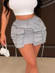 LIZAKOSHT - Solid Spliced Lace Up Short Casual Skirts For Women High Waist Spliced Pockets Chic Cargo Skirts Female Fashion Style New