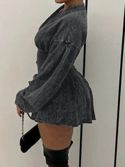 LIZAKOSHT - Vintage Distressed Denim Jumpsuit Women Fashion Body-shaping Romper One Piece Zipper Bodysuit Streetwear Playsuit Mujer