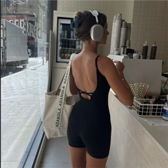 LIZAKOSHT - One piece romper for women hot bodysuit bodycon baddie outfits for woman sexy lingeries for woman backless criss cross black