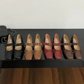 Lizakosht Korean Style Retro Mary Jane Shoes Square Toe Women's Shoes Bowknot PU Ballet Flats Spring/Autumn Flats Women Shoes