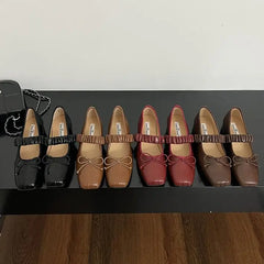 Lizakosht Korean Style Retro Mary Jane Shoes Square Toe Women's Shoes Bowknot PU Ballet Flats Spring/Autumn Flats Women Shoes