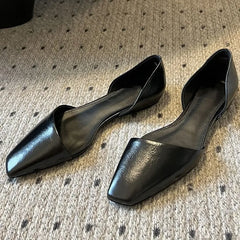 LIZAKOSHT - Square Toe Flat Sandals Women Solid Color Leather Fashion Designer Brand Concise Female Shoes Leisure Office Lady Outdoor Shoes