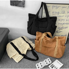 LIZAKOSHT - Women College Students High-capacity Shoulder Tote Bags Vintage Y2k Washed Canvas Bag Streetwear Grunge Casual Underarm Handbags