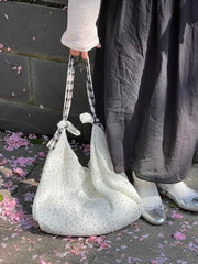 LIZAKOSHT - Black Dots Summer Plaid Patchwork Handbag Designer Tote Bags Large Capacity Women Commute Shoulder Bag