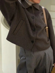 LIZAKOSHT - Vintage Coats Women Fashion Streetwear Long Sleeve Jackets New Autumn Winter Solid Loose Button Turn Down Collar Jackets