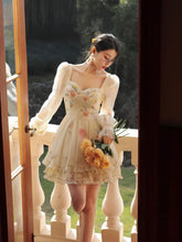 LIZAKOSHT - Dress Printed Square Neck Long Sleeve Plus Size Women'S Fat Mm French Spring And Summer Waist Slimming Cake Skirt Floral Skirt