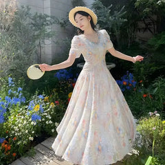 LIZAKOSHT  -  Summer Short Sleeve Dress French Lace Collar