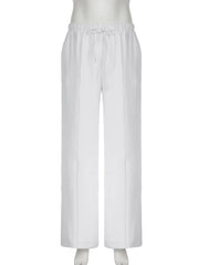 LIZAKOSHT - Casual Solid Wide Leg Pants Basic Bandage Low-Waisted Straight Pants Woemn Autumn Spring Fashion Streetwear Ladies