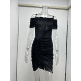 LIZAKOSHT - Velvet Long Sve Dr Cold oulder Ruched Bodycon High Waist Street Sle Polyester Fiber Autumn Season V-Ne H-ape