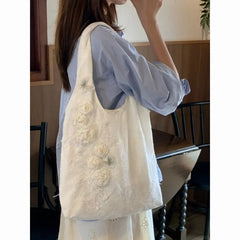 LIZAKOSHT  -  Sweet Lace Cute Handbag Women Harajuku Rabbit Print Large Capacity Canvas Shoulder Bags Ladies Lolita Y2k Bag Aesthetic