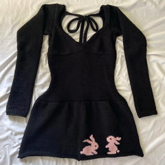 LIZAKOSHT - Women Knitwear Dresses Casual 90s Harajuku Cute Y2K Long Sleeve Fashion emo Tide Winter Slim Tops Vintage Fit Maiden Hot Frock