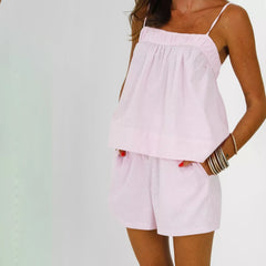 LIZAKOSHT - Y2K Striped Pajama Set Women 2 Piece Camisole Babydoll Tops and Striped Boxer Shorts Matching Pj Set Lounge Sets