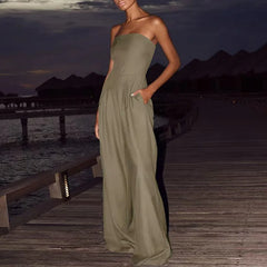 LIZAKOSHT - Temperament High Waist Commute Rompers High Street Fashion Slim Wide Leg Playsuits Elegant Lady Sleeveless Solid Color Jumpsuits