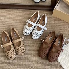 LIZAKOSHT - New Spring Women Flat Shoes Fashion Hollow Round Toe Ladies Elegant Loafer Shoes Soft Flat Heel Outdoor Boat Shoes New Woman