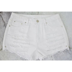 LIZAKOSHT - Women Side Zipper Ripped Hole Fringe Short Jeans Hot Trousers American Retro High Waist Burr Tassel Cuffs Summer Denim Shorts