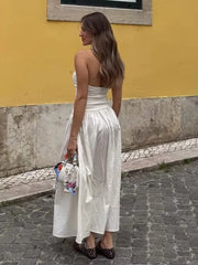 LIZAKOSHT - Sexy Halter Spliced Long Dress Women Solid Backless Sleeveless Midi Dresses 2025 New Summer Elegant Evening Gown Party Dresses