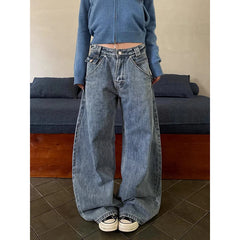 LIZAKOSHT - Women Blue Gothic Y2k Baggy Jeans Harajuku Vintage Cargo Denim Trousers Japanese 2000s Style Oversize Jeans Pants Autumn