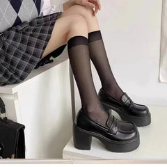 LIZAKOSHT - Women's Slip on High Heels Mary Jane Black High Heels Round Toe Elegant Black Party Shoes Woman Thick Soled Shoes