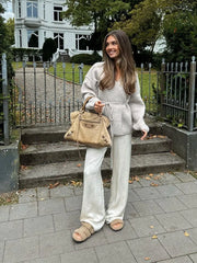 LIZAKOSHT - Casual Knit Cardigan Women Loose V Neck Long Sleeves Lace Up Sweater Coats Female 2025 Autumn Winter Solid Soft Chic Knitwears