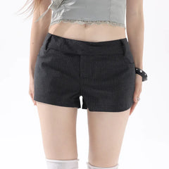 LIZAKOSHT - French Fashion High Street Low Waist Striped Short Pants Y2k Aesthetic All Match Temperament Shorts Casual Short Stright Trouser