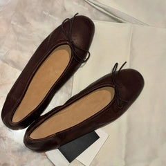 LIZAKOSHT - Retro Knot Ballet Flats Soft Bottom Casual Flat Heel Sheepskin Women's Shoes Comfortable Slip-On round Toe Rubber Sole