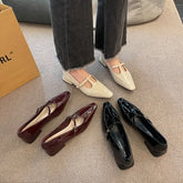 LIZAKOSHT - Shoes On Heels Oxfords Women's Female Footwear Pointed Toe Leather Retro New Dress Summer Mary Janes Spring Womens Derby Shoes F