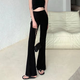 LIZAKOSHT - Korean Lace-up Pleated Solid Color Casual Pants Women Summer New High Street Sexy Slim Knitted Wide Leg Pants