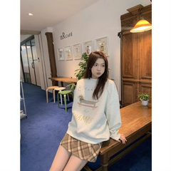 LIZAKOSHT - Thick Fleece Sweatshirt for Women Heavyweight Cotton Letter Print Oversize Drop-shoulder Grey Pullover Korean Chic Sweatshirts