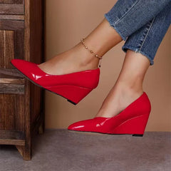 LIZAKOSHT  -  Spring New Wedges High Heels,Women Pumps,Shallow Out Office Work Shoes,Slip On,Pointed toe,Black,Red,White,35-42,Dropship