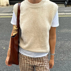 LIZAKOSHT - Y2K Fairy Women Cute Sweater Vest Basic Solid Color Warm Knit Tank Tops Sleeveless Pullover Knitwear for Spring Streetwear