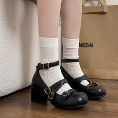 LIZAKOSHT - Design Cross Strap Women Mary Jane Shoes Fashion Thick Heel Shoes Autumn Ladies Outdoor Dress Stripper Leather Shoes