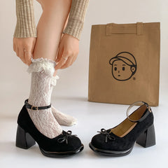 LIZAKOSHT - Black square head thick heel high heels women's summer new versatile skirt Mary Jane single shoes