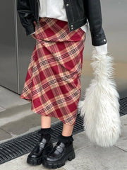 LIZAKOSHT - American Retro College Style Fashionable Diamond Patterned Half Skirt Autumn New Spicy Girl Versatile A-line Skirt Trend