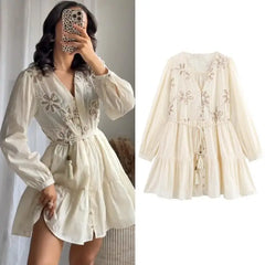 LIZAKOSHT - Y2K Floral Mini Dress for Women Spring Elegant Party Dress Long Sleeve Short Vestidos Fashion Casual Retro Style