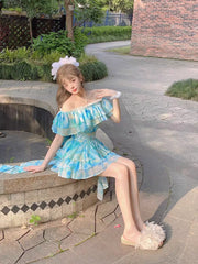 LIZAKOSHT - Princess sweet lolita bobon21 Deep Sea Summer Flower Sailor Moon bow sparkle Off Shoulder flounce dress D2247
