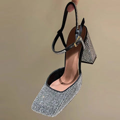 LIZAKOSHT - Luxury Crystal Super-high Heels Sandals Women's Square Toe Heeled Shoes 2025 Summer Trend Fad Chunky Pumps Slingback Lady Shoes