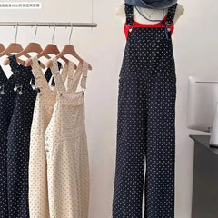 LIZAKOSHT - Overalls Polka Dots Korean Leisure Fashion Sleeveless Loose Jumpsuit Womens Ladies Pockets Wide Leg Pants Long Trousers